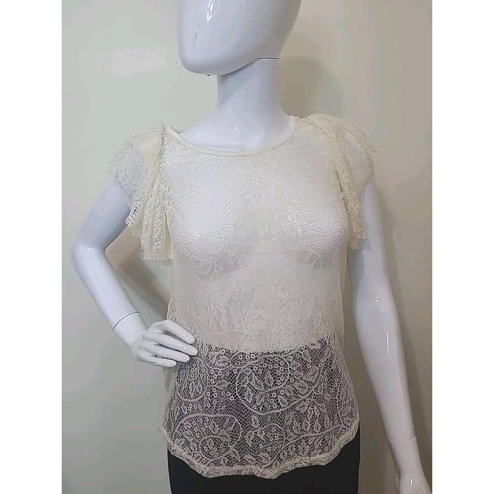 Zebra Lace Short Sleeve Top Women's Size Medium Ivory Tags Attached